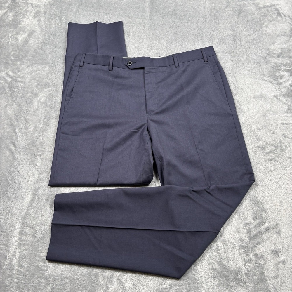 Zanella Men's 38x32 Navy 100% Wool Dress Pants Made in Italy Flat Front